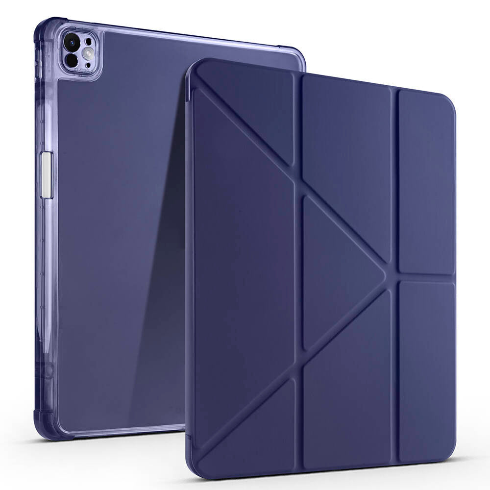 Apple iPad Pro 13 2024 Kılıf Zore Tri Folding Kalem Bölmeli Standlı Kılıf Lacivert
