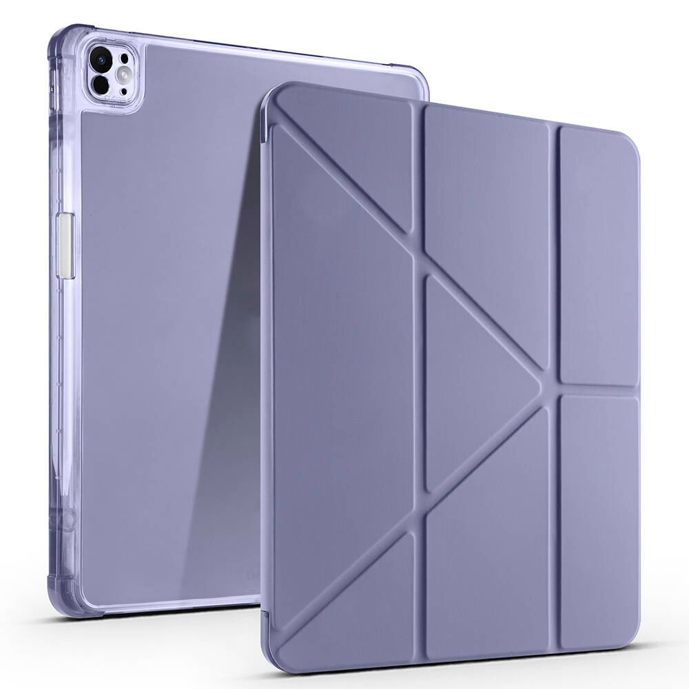 Apple iPad Pro 13 2024 Kılıf Tri Folding Kalem Bölmeli Standlı Kılıf Mor