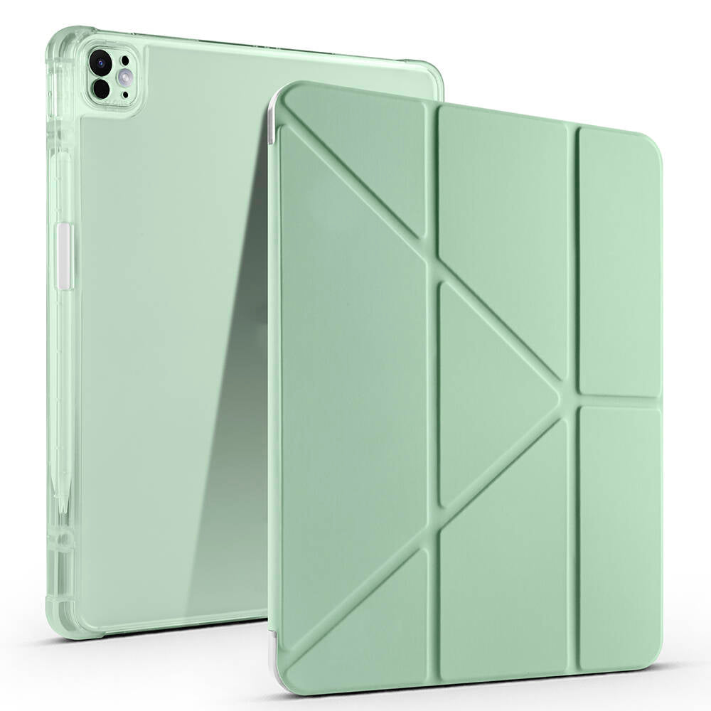 Apple iPad Pro 13 2024 Kılıf Zore Tri Folding Kalem Bölmeli Standlı Kılıf Yeşil