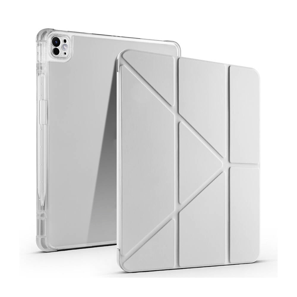 Apple iPad Pro 13 2024 Kılıf Tri Folding Kalem Bölmeli Standlı Kılıf Gri