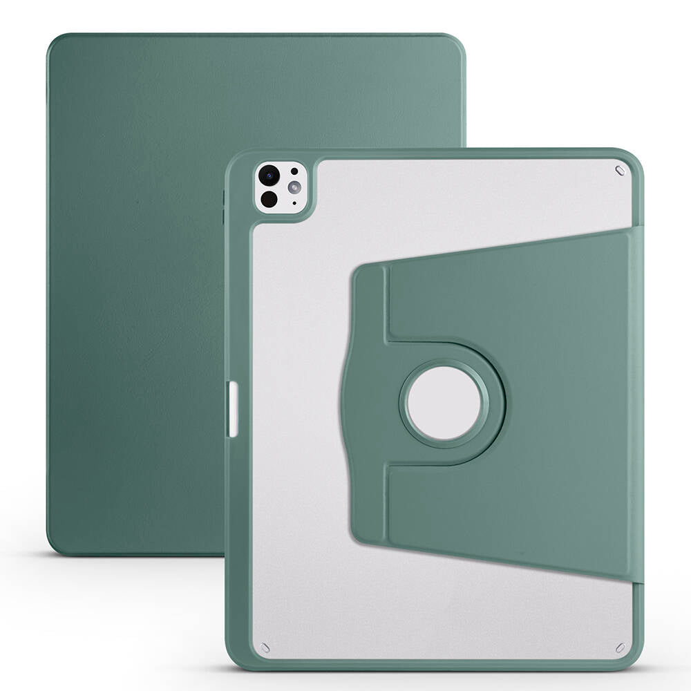 Apple iPad Pro 13 2025 M5 Kılıf Zore Termik Kalem Bölmeli Dönebilen Standlı Kılıf Koyu Yeşil