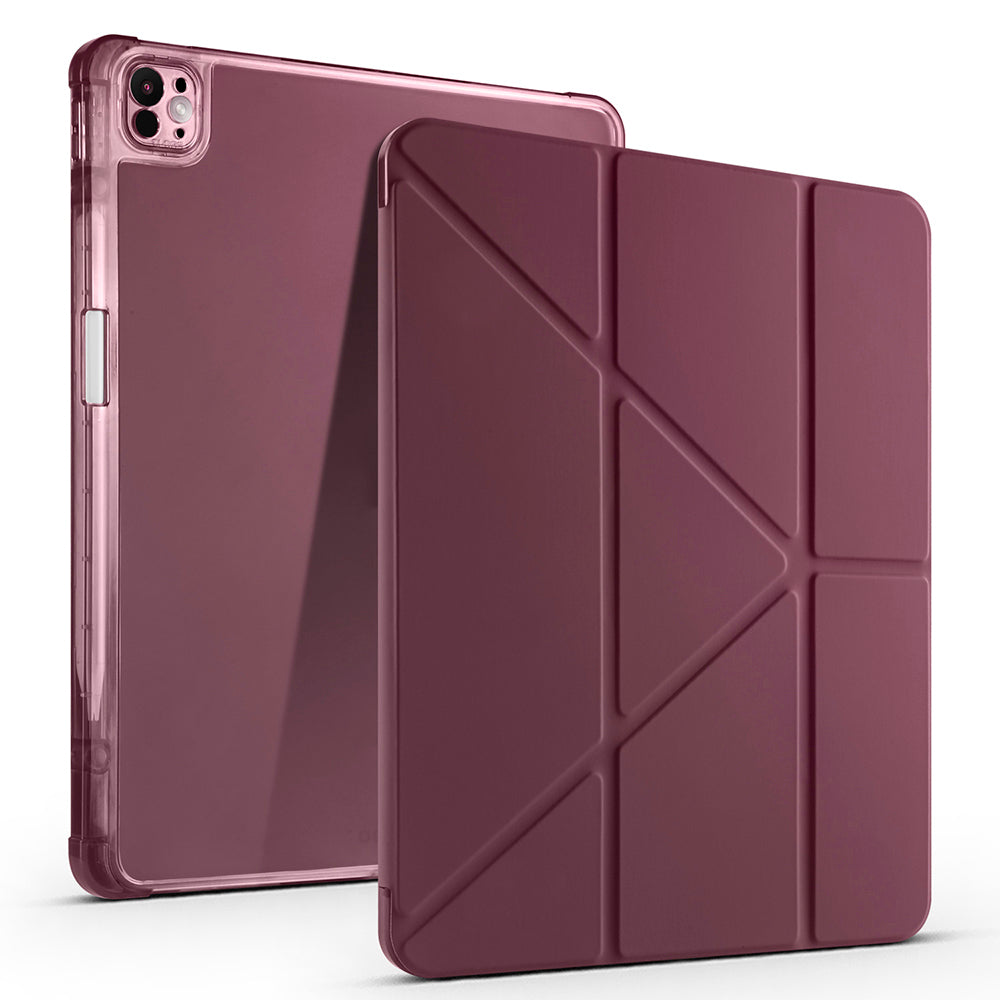Apple iPad Pro 13 2025 M5 Kılıf Zore Tri Folding Kalem Bölmeli Standlı Kılıf Mürdüm