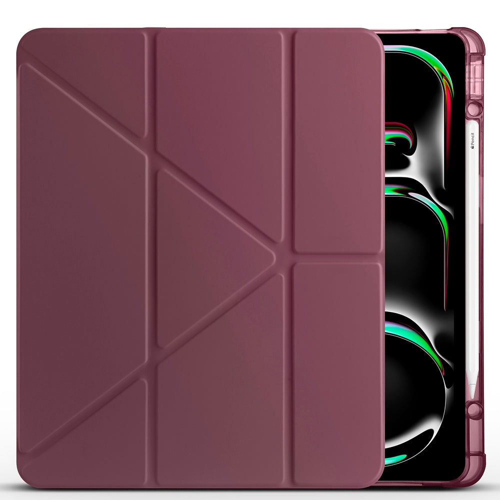 Apple iPad Pro 13 2025 M5 Kılıf Zore Tri Folding Kalem Bölmeli Standlı Kılıf Mürdüm