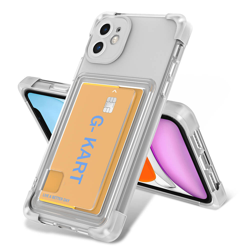 Apple iPhone 11 Kılıf Airbag Tasarımlı Şeffaf Kartlıklı Zore G-Kart Kapak Renksiz