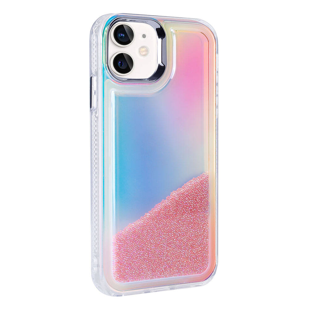 Apple iPhone 11 Kılıf Airbagli Renkli Arka Yüzey Boncuk Tasarımlı Zore Kumul Kapak Pembe