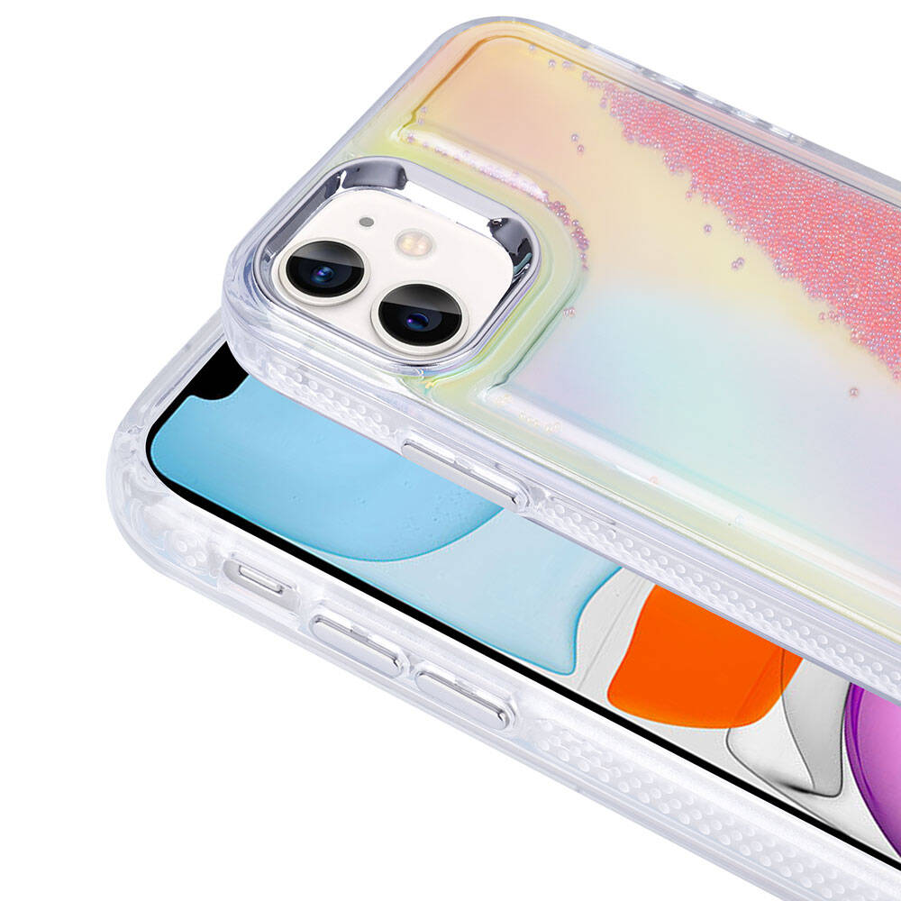 Apple iPhone 11 Kılıf Airbagli Renkli Arka Yüzey Boncuk Tasarımlı Zore Kumul Kapak Şeffaf
