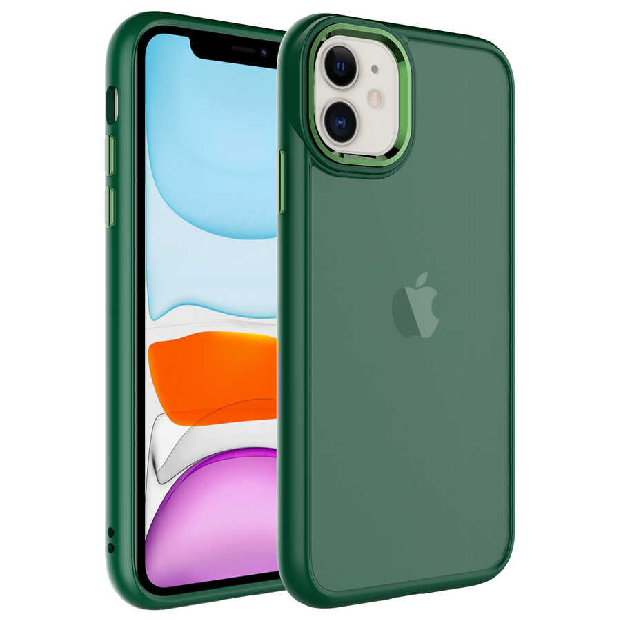 Apple iPhone 11 Kılıf Buzlu Sert PC Zore May Kapak Koyu Yeşil