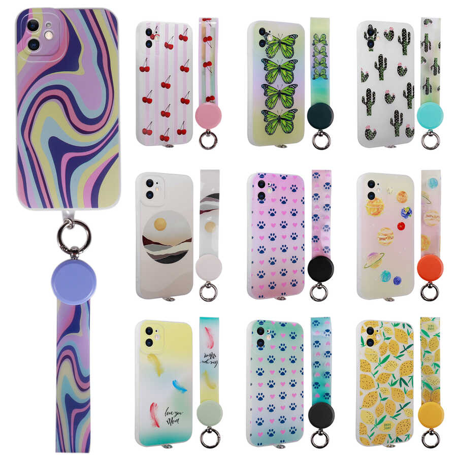 Apple iPhone 11 Kılıf Desenli El Askılı İpli Zore Arte Silikon Kapak NO5