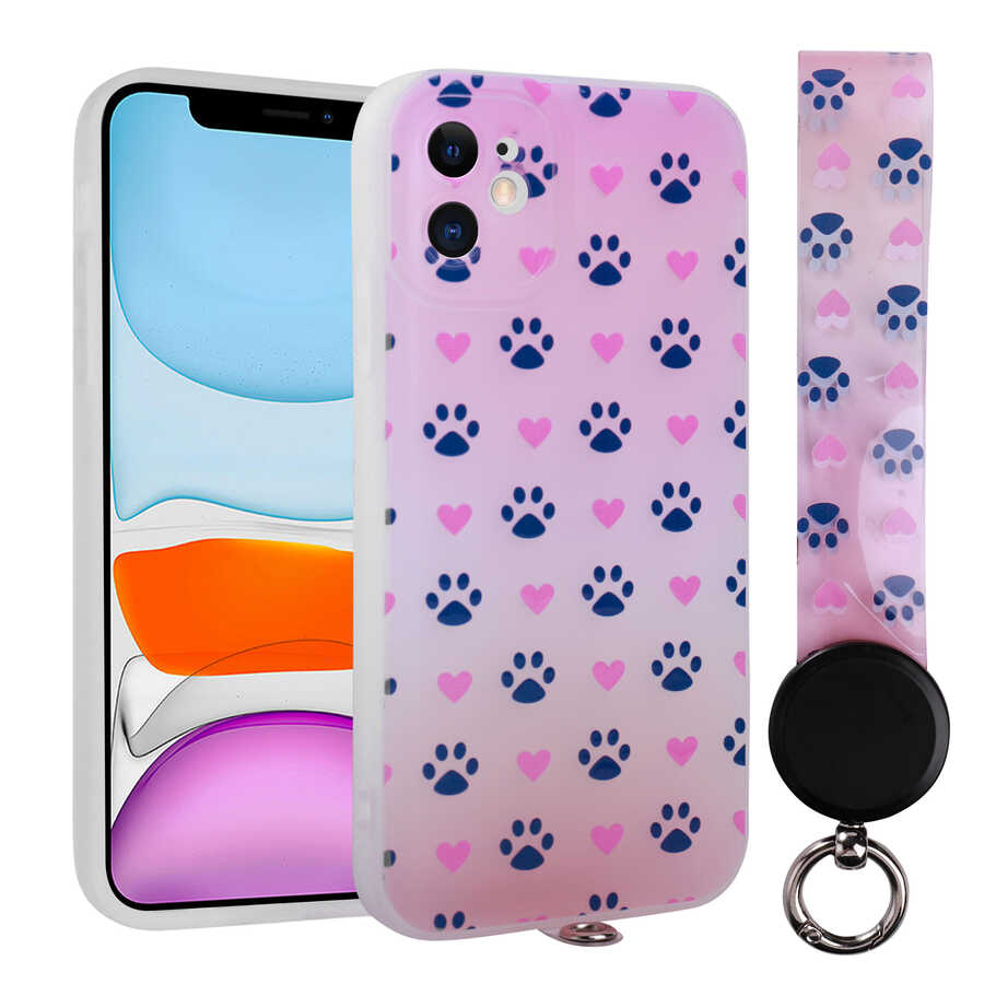 Apple iPhone 11 Kılıf Desenli El Askılı İpli Zore Arte Silikon Kapak NO1