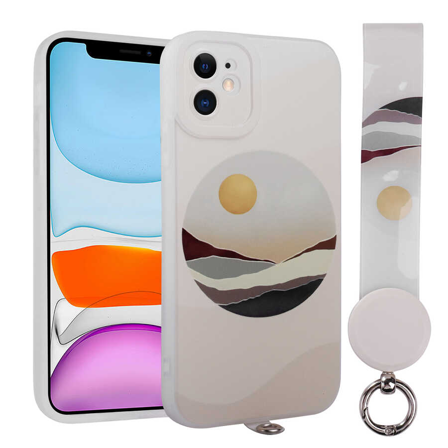 Apple iPhone 11 Kılıf Desenli El Askılı İpli Zore Arte Silikon Kapak NO2
