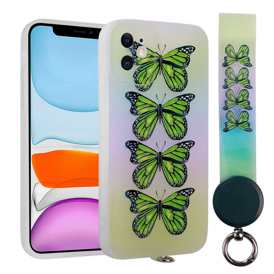 Apple iPhone 11 Kılıf Desenli El Askılı İpli Zore Arte Silikon Kapak NO4
