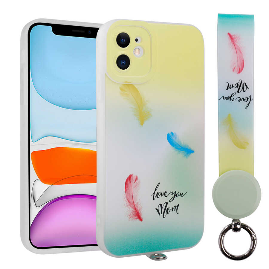 Apple iPhone 11 Kılıf Desenli El Askılı İpli Zore Arte Silikon Kapak NO6