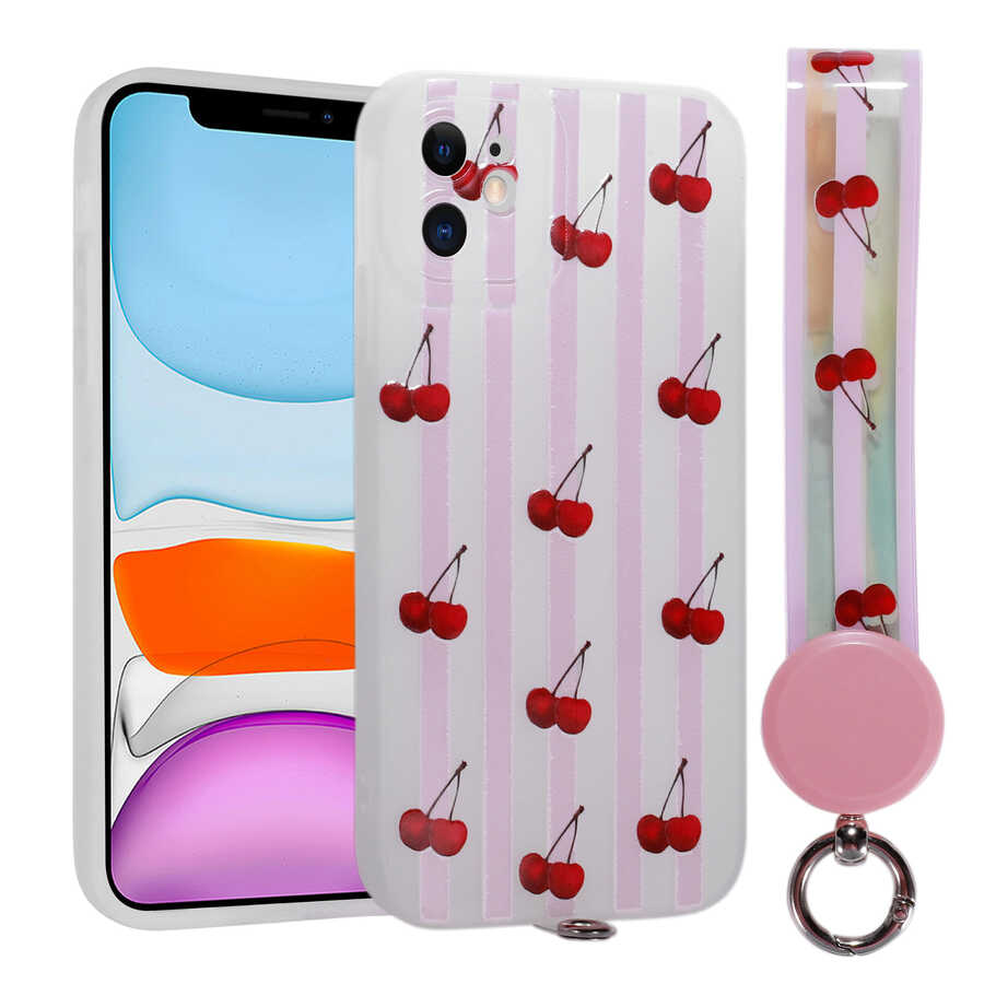 Apple iPhone 11 Kılıf Desenli El Askılı İpli Zore Arte Silikon Kapak NO9