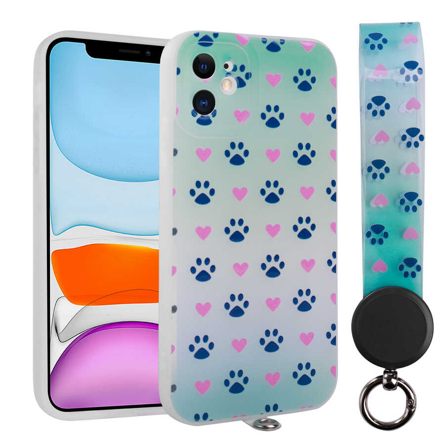 Apple iPhone 11 Kılıf Desenli El Askılı İpli Zore Arte Silikon Kapak NO10