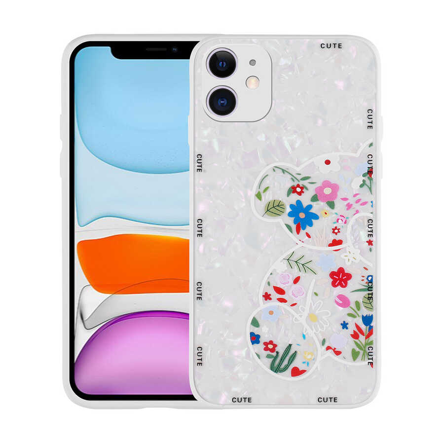 Apple iPhone 11 Kılıf Desenli Sert Silikon Zore Mumila Kapak Pink Flower