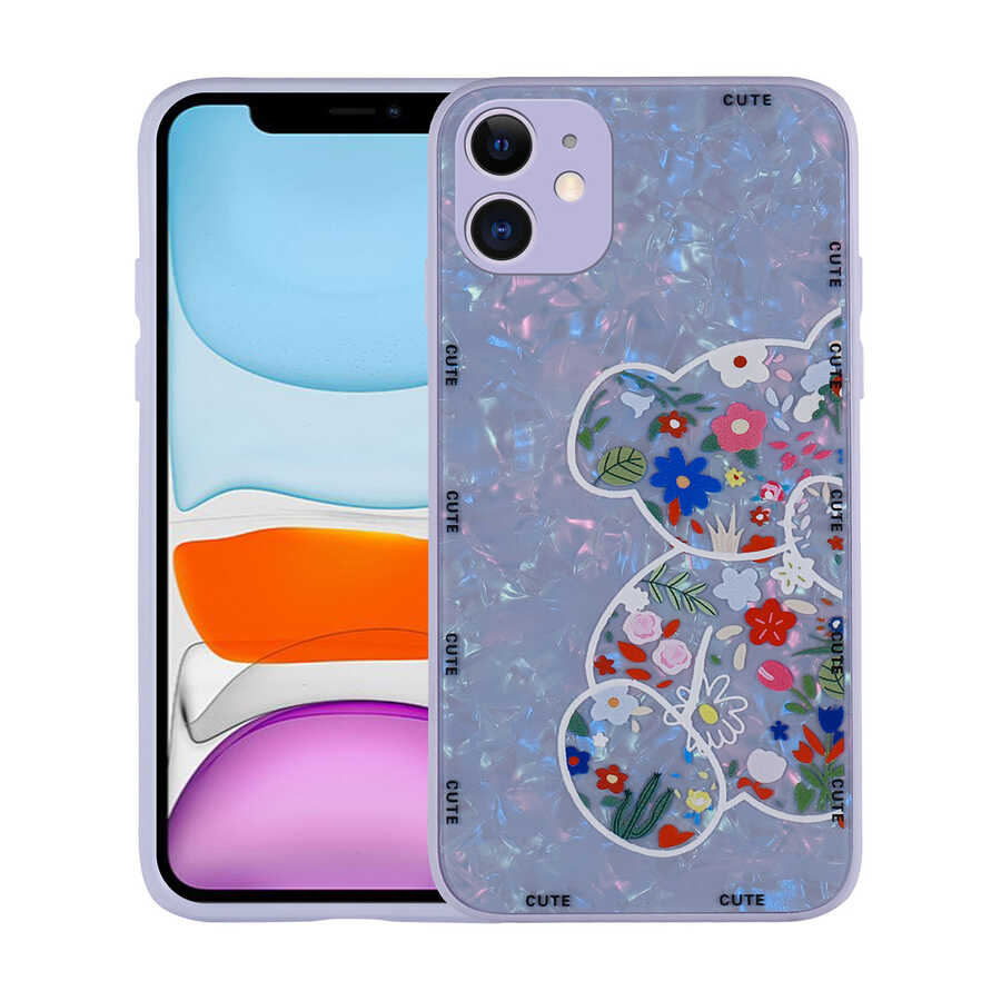 Apple iPhone 11 Kılıf Desenli Sert Silikon Zore Mumila Kapak Lilac Bear