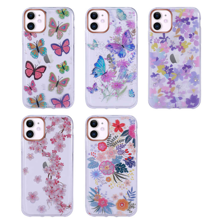 Apple iPhone 11 Kılıf Desenli Simli Sert Zore İnka Kapak NO2