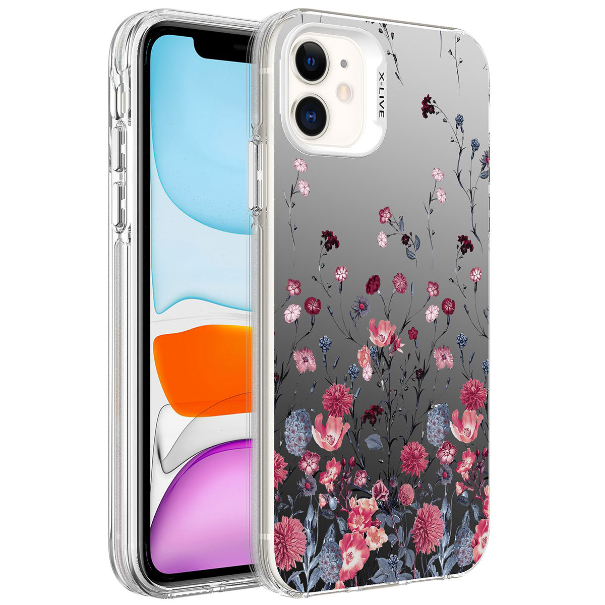 Apple iPhone 11 Kılıf Desenli Zore Silver Sert Kapak Çiçek
