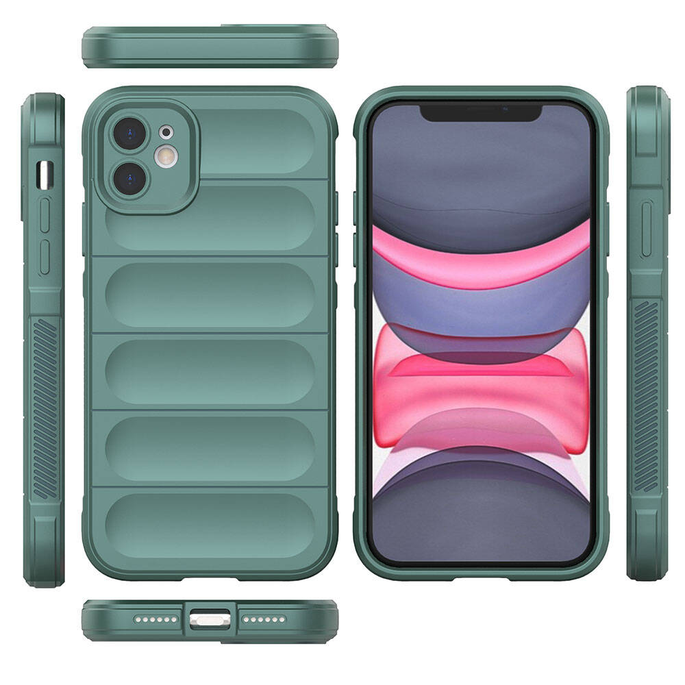 Apple iPhone 11 Kılıf Esnek TPU Oyuklu Arka Yüzey Tasarımlı Zore Etnik Silikon Kapak Koyu Yeşil