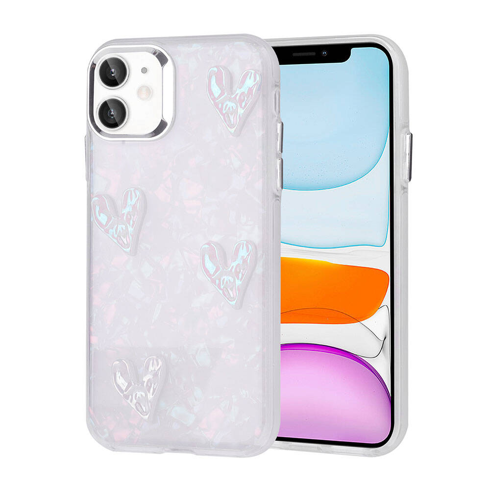 Apple iPhone 11 Kılıf Kabartma Figürlü Parlak Zore Eralli Silikon Kapak Kalp