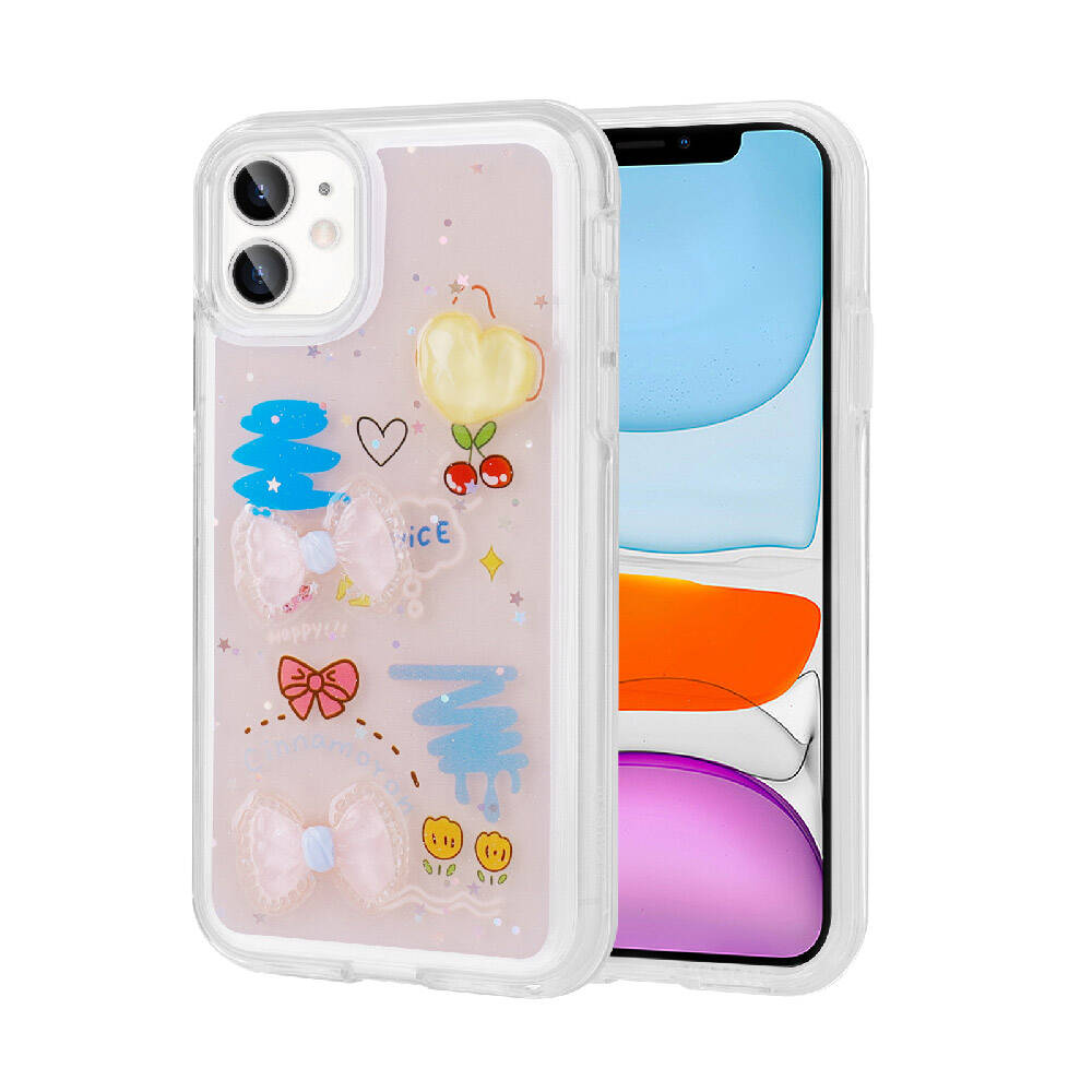 Apple iPhone 11 Kılıf Kabartma Figürlü Parlak Zore Minimini Silikon Kapak Pembe