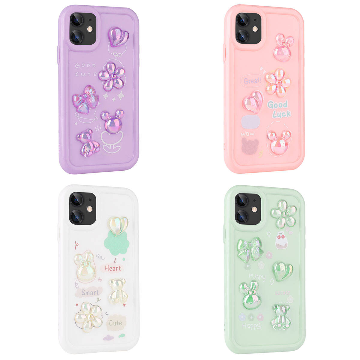 Apple iPhone 11 Kılıf Kabartma Figürlü Parlak Zore Toys Silikon Kapak Pembe
