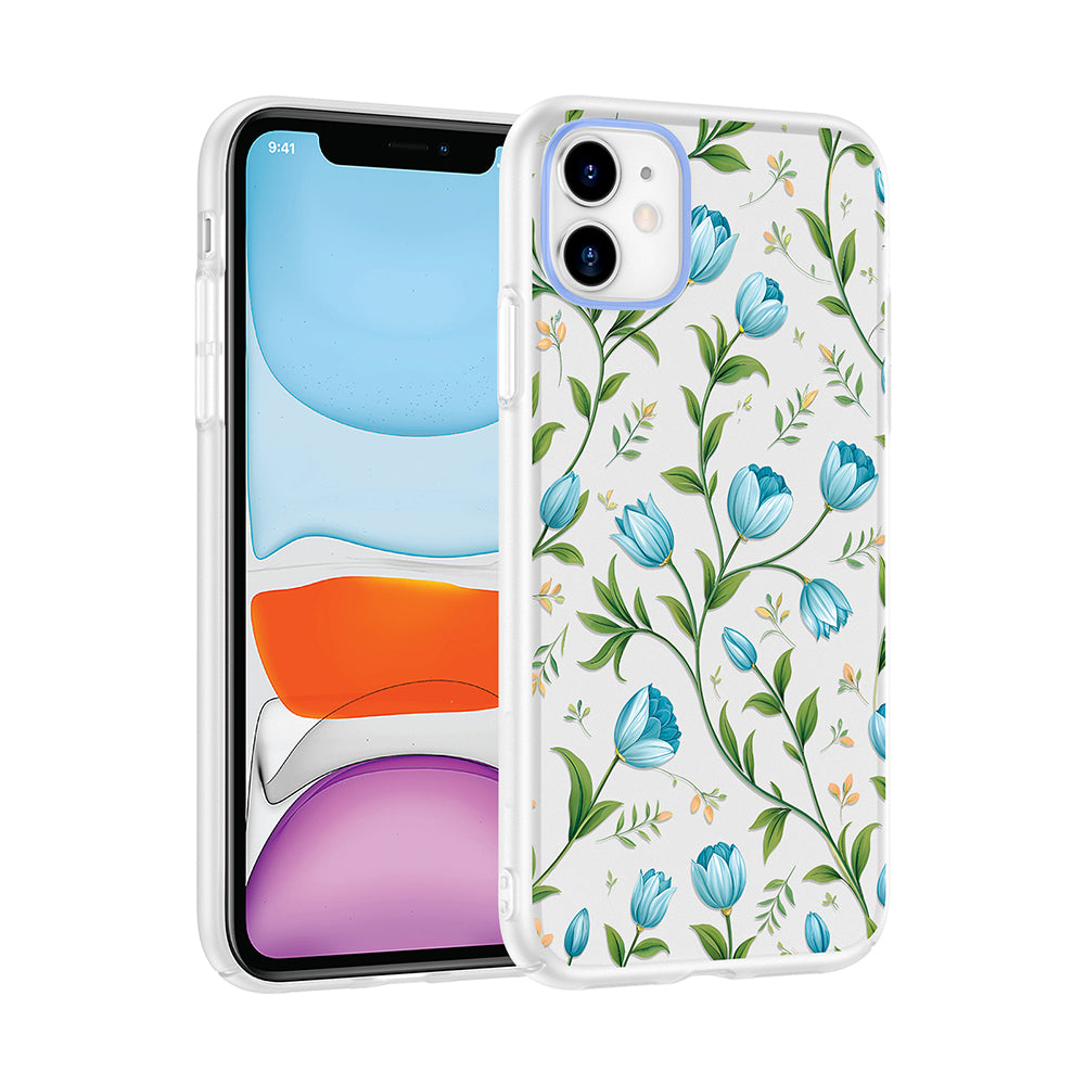 Apple iPhone 11 Kılıf Kamera Korumalı Desenli Zore Klip Kapak Mavi Lale