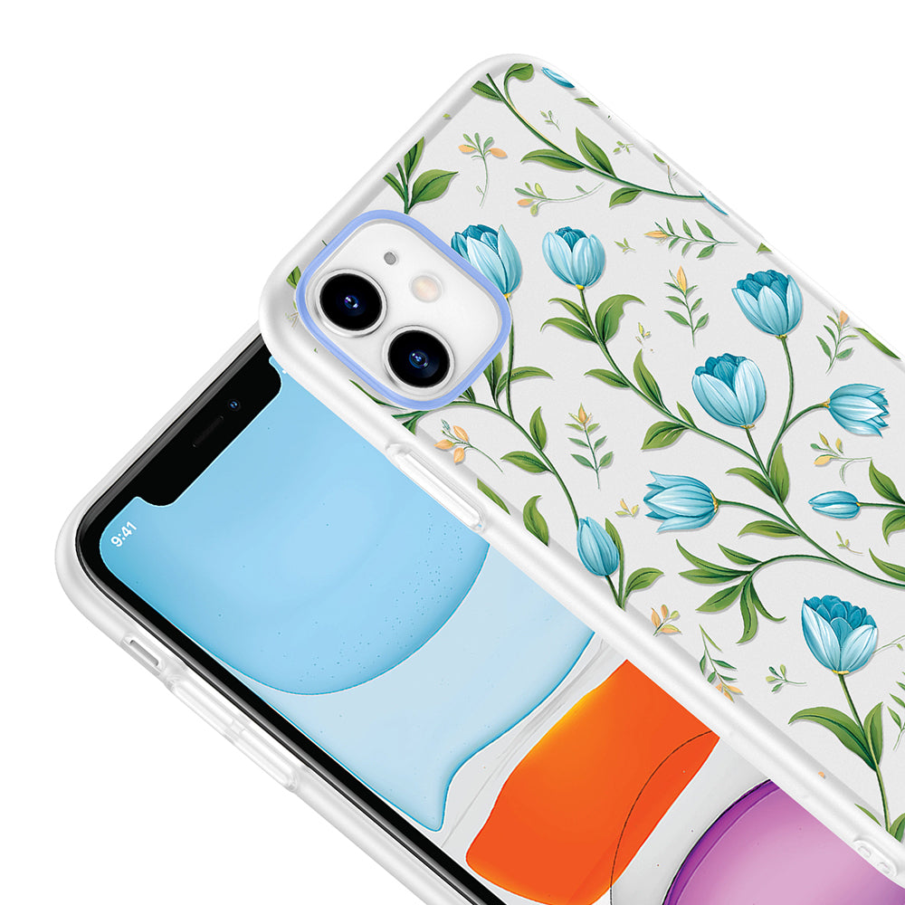 Apple iPhone 11 Kılıf Kamera Korumalı Desenli Zore Klip Kapak Mavi Lale