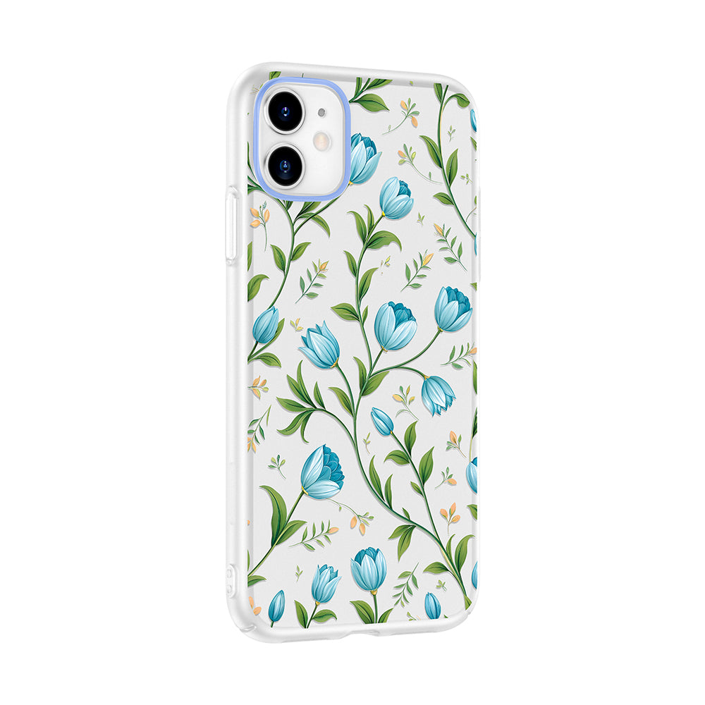 Apple iPhone 11 Kılıf Kamera Korumalı Desenli Zore Klip Kapak Mavi Lale