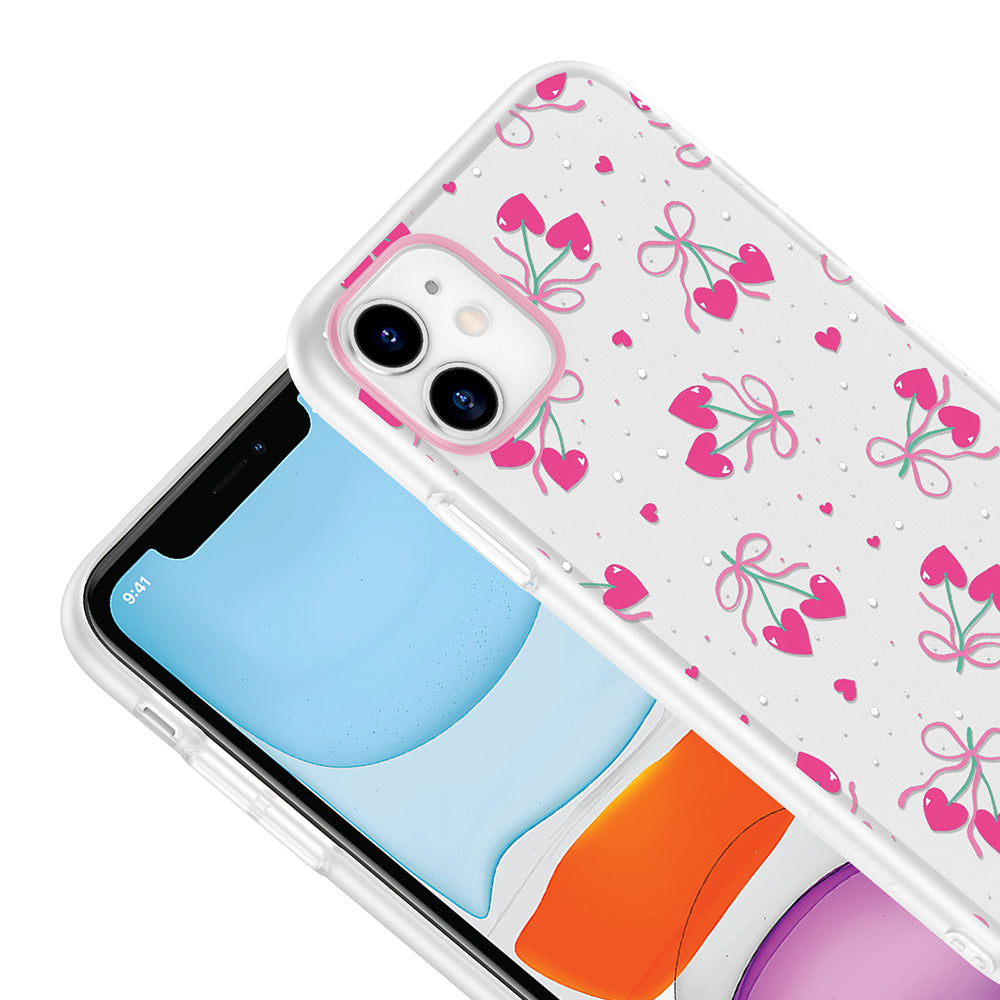 Apple iPhone 11 Kılıf Kamera Korumalı Desenli Zore Klip Kapak Kalpli Kiraz