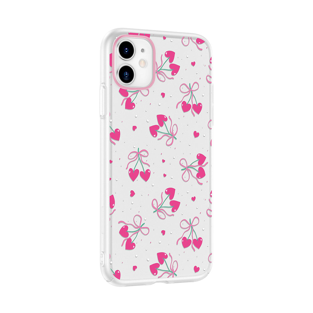 Apple iPhone 11 Kılıf Kamera Korumalı Desenli Zore Klip Kapak Kalpli Kiraz