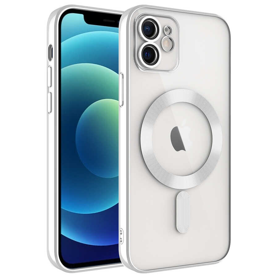 Apple iPhone 11 Kılıf Kamera Korumalı M-safe Wireless Şarj Özellikli Zore Demre Kapak Gümüş