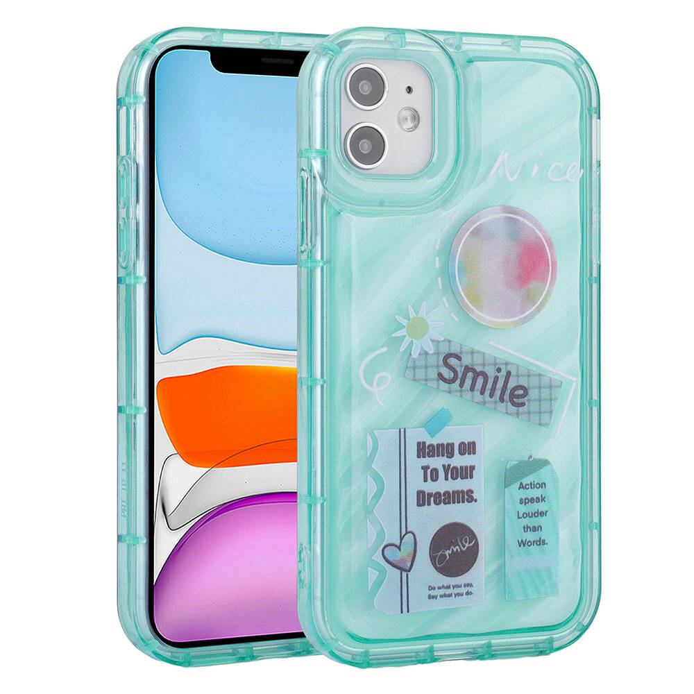 Apple iPhone 11 Kılıf Kamera Korumalı Renkli Airbag Çerçeveli Zore Perla Kapak Yeşil