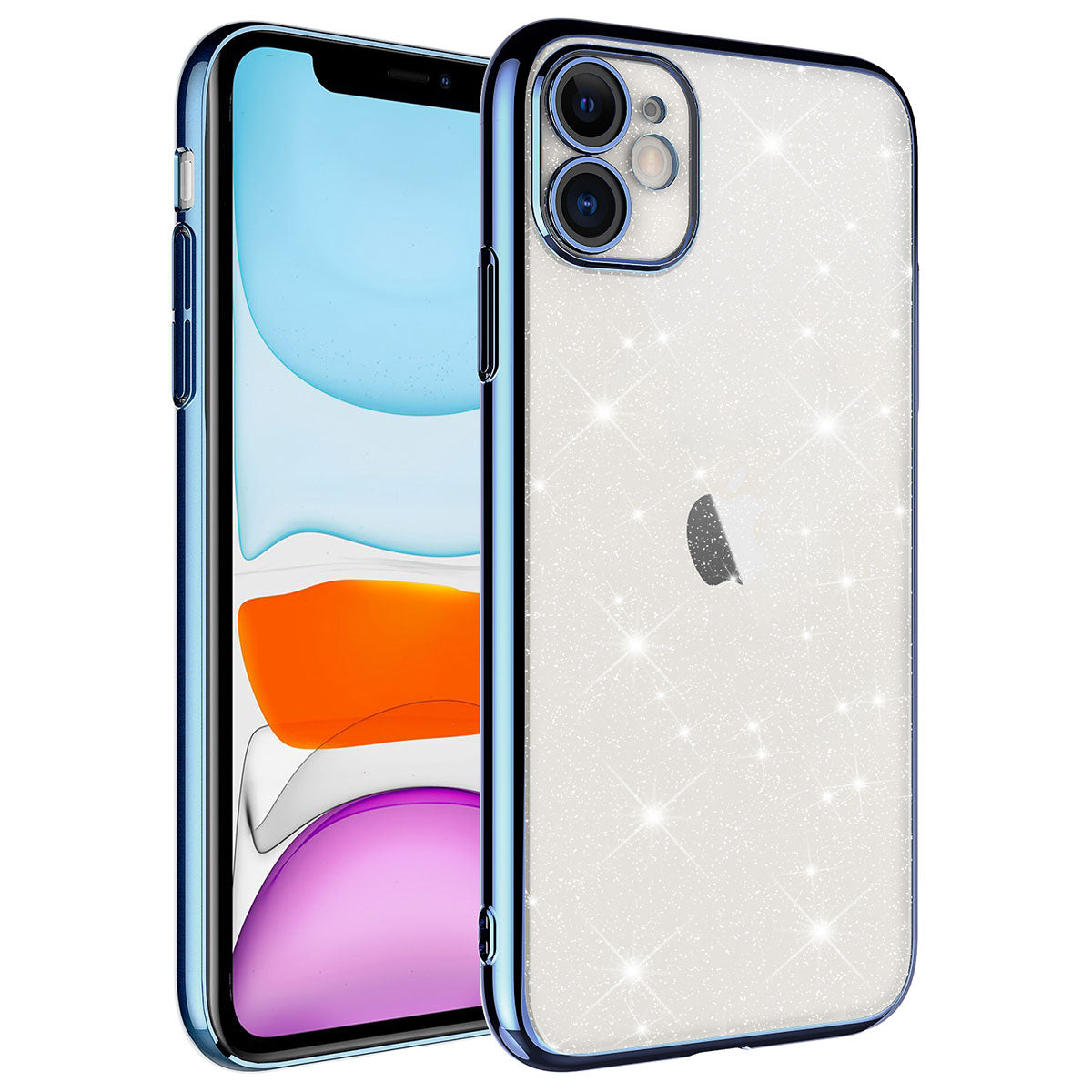 Apple iPhone 11 Kılıf Kamera Korumalı Renkli Çerçeveli Simli Zore Garage Kapak Siyah