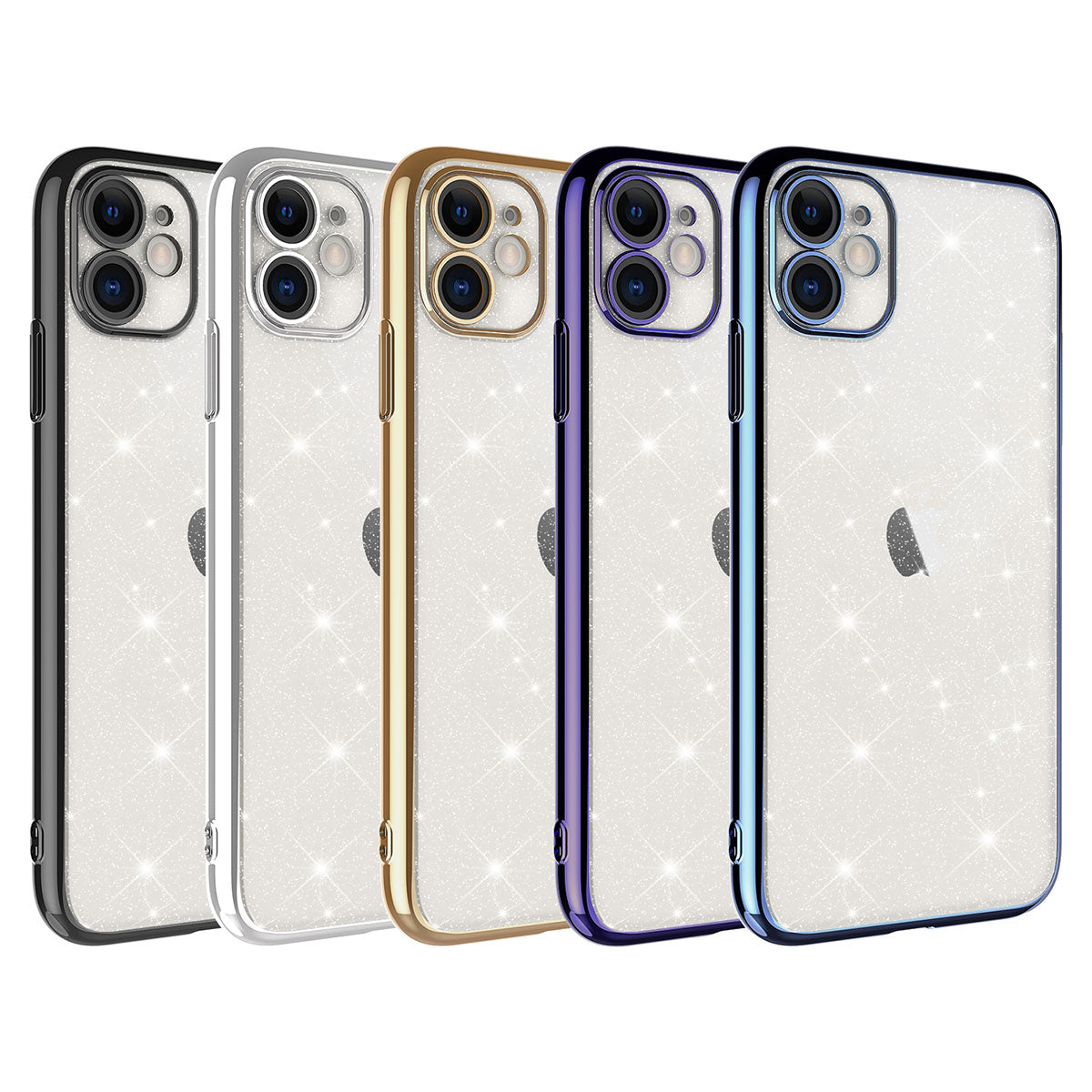 Apple iPhone 11 Kılıf Kamera Korumalı Renkli Çerçeveli Simli Zore Garage Kapak Siyah