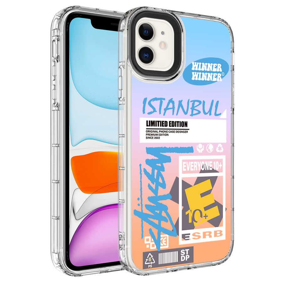 Apple iPhone 11 Kılıf Kamera Korumalı Renkli Desenli Sert Silikon Zore Korn Kapak NO1