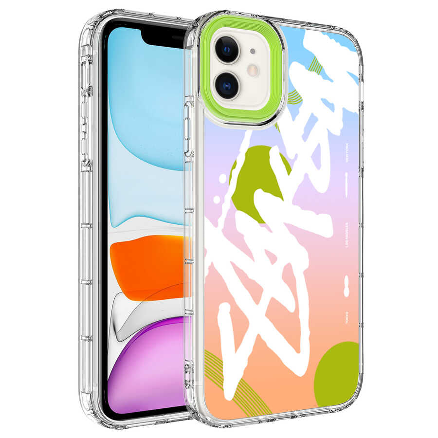 Apple iPhone 11 Kılıf Kamera Korumalı Renkli Desenli Sert Silikon Zore Korn Kapak NO2