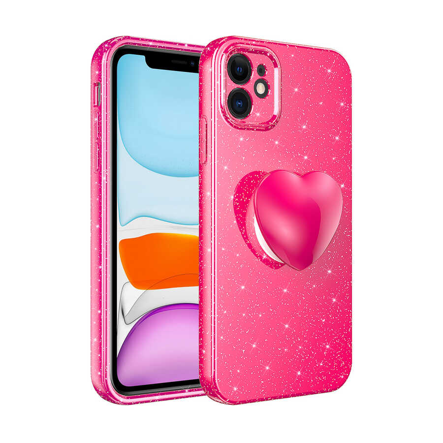 Apple iPhone 11 Kılıf Kamera Korumalı Simli Pop Soketli Lüks Zore Koton Soketli Kapak Lila