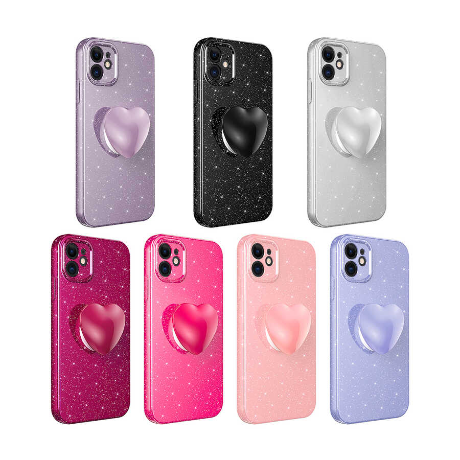 Apple iPhone 11 Kılıf Kamera Korumalı Simli Pop Soketli Lüks Zore Koton Soketli Kapak Lila