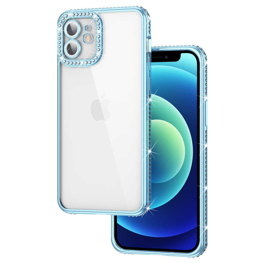 Apple iPhone 11 Kılıf Kamera Korumalı Taşlı Zore Mina Kapak Gümüş