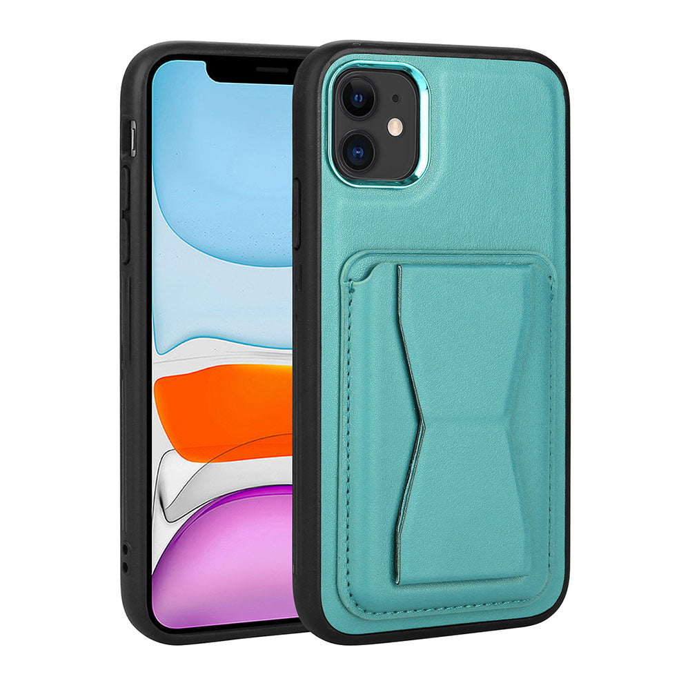 Apple iPhone 11 Kılıf Kartlıklı Standlı Pu Deri Zore Memo Kapak Mavi