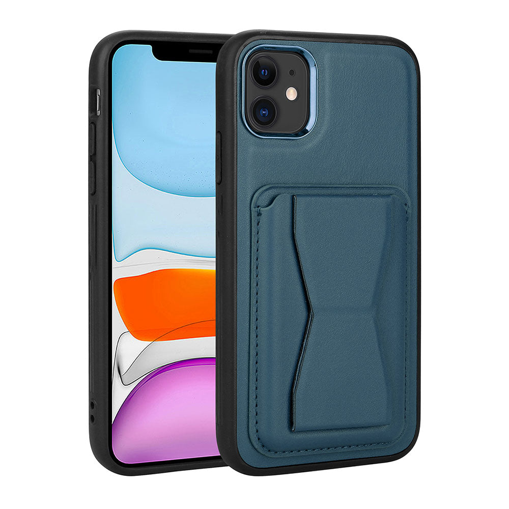 Apple iPhone 11 Kılıf Kartlıklı Standlı Pu Deri Zore Memo Kapak Lacivert