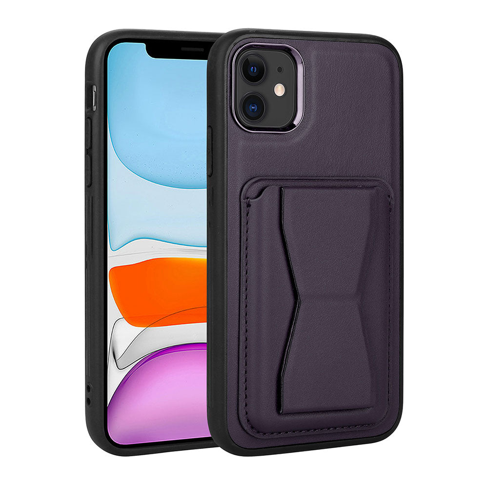 Apple iPhone 11 Kılıf Kartlıklı Standlı Pu Deri Zore Memo Kapak Koyu Mor