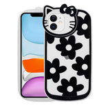 Apple iPhone 11 Kılıf Kedi Figürlü Transparan Sert Silikon Zore Kity Kapak Siyah Çiçek
