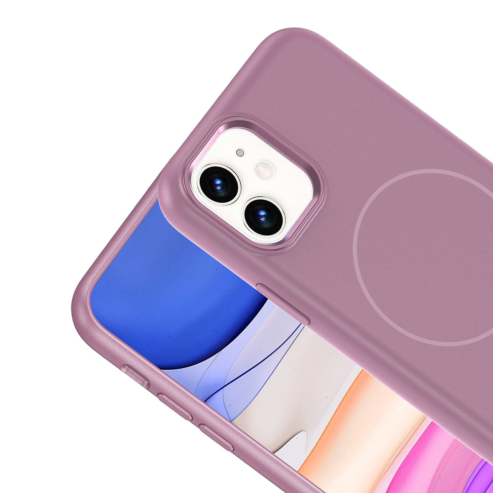 Apple iPhone 11 Kılıf M-Safe Şarj Özellikli Metal Kamera Çerçeveli Zore Edi Silikon Kapak Rose Gold