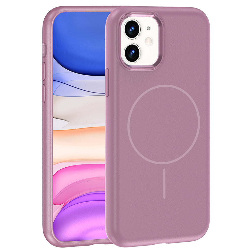Apple iPhone 11 Kılıf M-Safe Şarj Özellikli Metal Kamera Çerçeveli Zore Edi Silikon Kapak Rose Gold