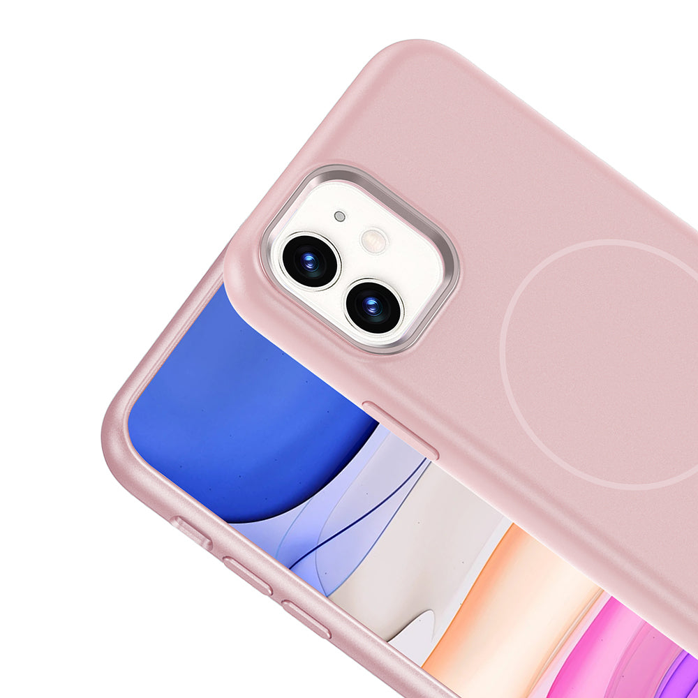 Apple iPhone 11 Kılıf M-Safe Şarj Özellikli Metal Kamera Çerçeveli Zore Edi Silikon Kapak Rose Gold