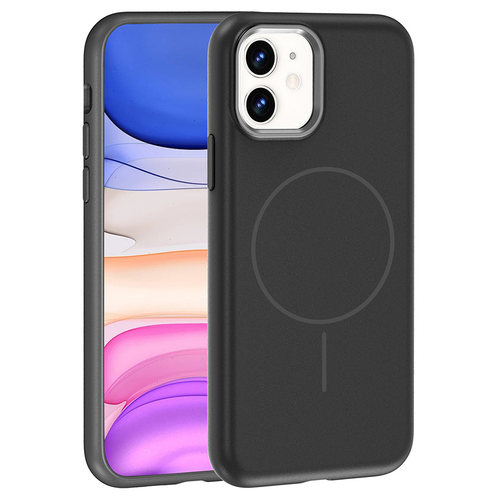 Apple iPhone 11 Kılıf M-Safe Şarj Özellikli Metal Kamera Çerçeveli Zore Edi Silikon Kapak Siyah