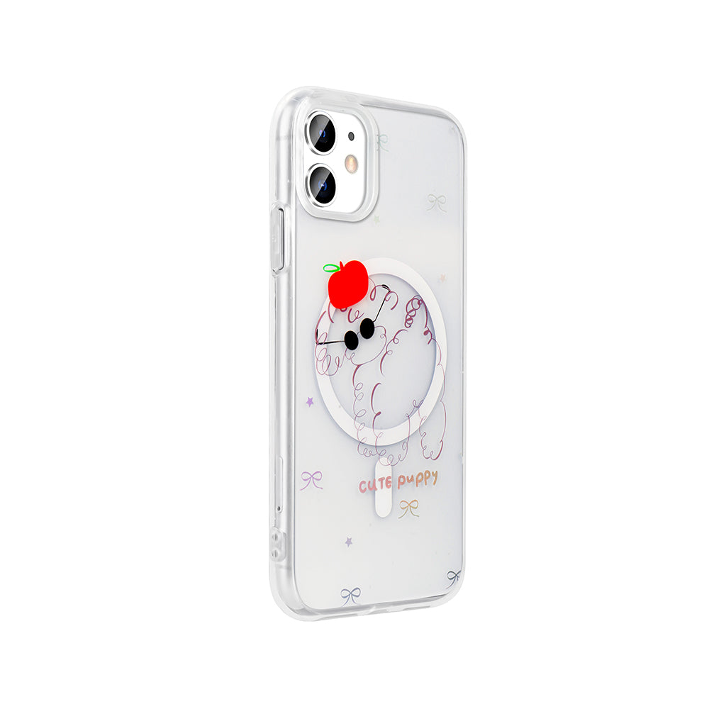 Apple iPhone 11 Kılıf M-Safe Şarj Özellikli Şeffaf Zore Folk Sert Kapak Papatya