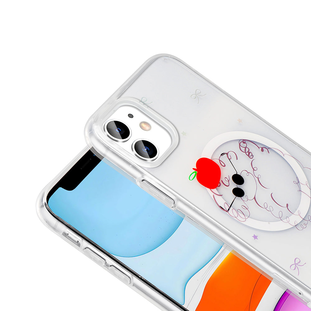 Apple iPhone 11 Kılıf M-Safe Şarj Özellikli Şeffaf Zore Folk Sert Kapak Papatya